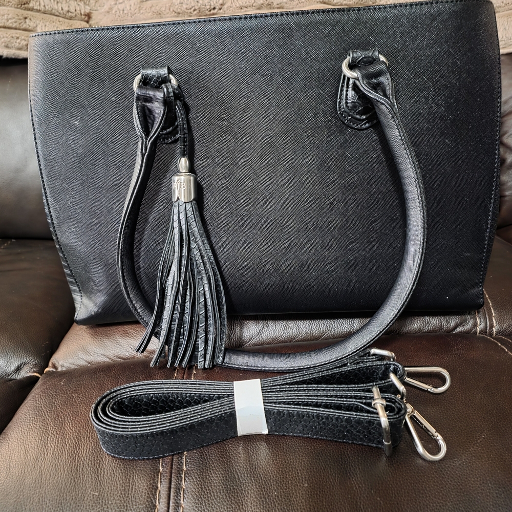 Elegant Black Leather Shoulder Brief Case Bag